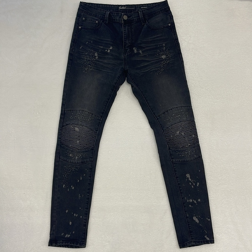 Switch Remarkable Slim Taper Fit Distressed Black Jeans Mens 32x32